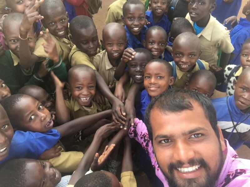 With school children in Rwanda 