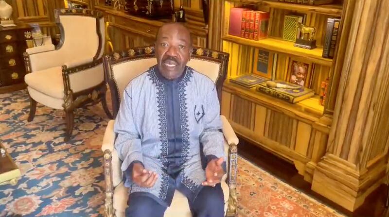 Mr Bongo makes a video statement following the coup. Reuters