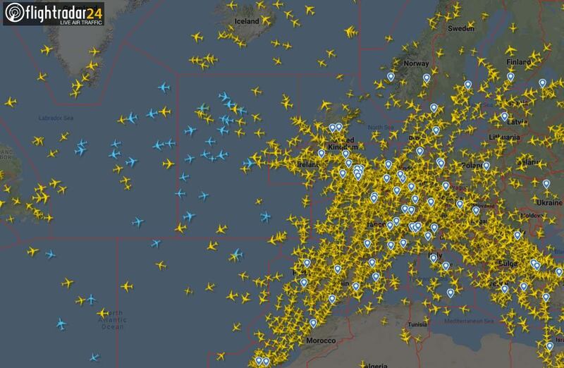 An image posted on Flightradar24's Twitter page of the air traffic. Courtesy Flightradar24