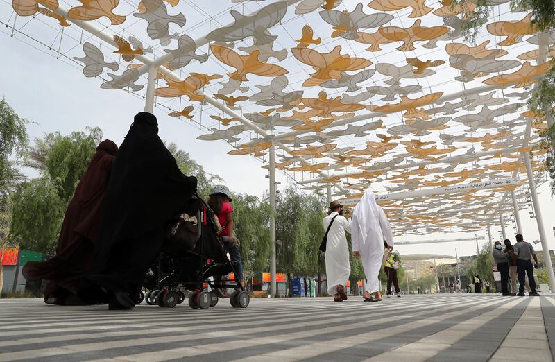 Visitors at the EXPO 2020 site in Dubai on 3 October, 2021. Pawan Singh/The National.