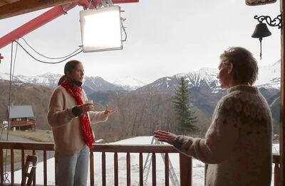 Director Justine Triet, left, with actor Sandra Huller on the set of Anatomy of a Fall. Photo: Neon 