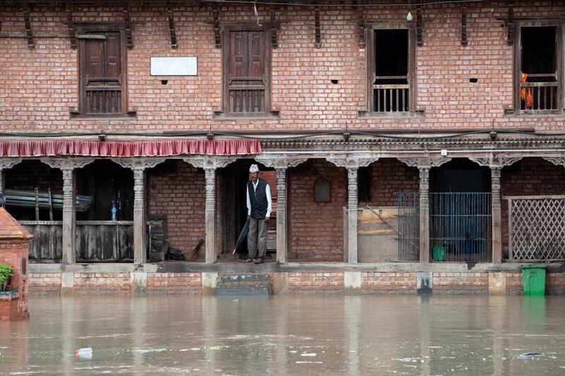 A flooded temple on the bank of the Hanumante river after torrential rain in Bhaktapur, Nepal. EPA