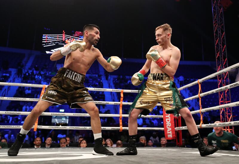 Sunny Edwards and Muhammad Waseem during their IBF flyweight title bout.