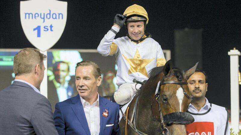 Tadhg O'Shea is chasing a third successive UAE jockey's title when the horse racing season kicks off at Meydan. Erika Rasmussen for The National