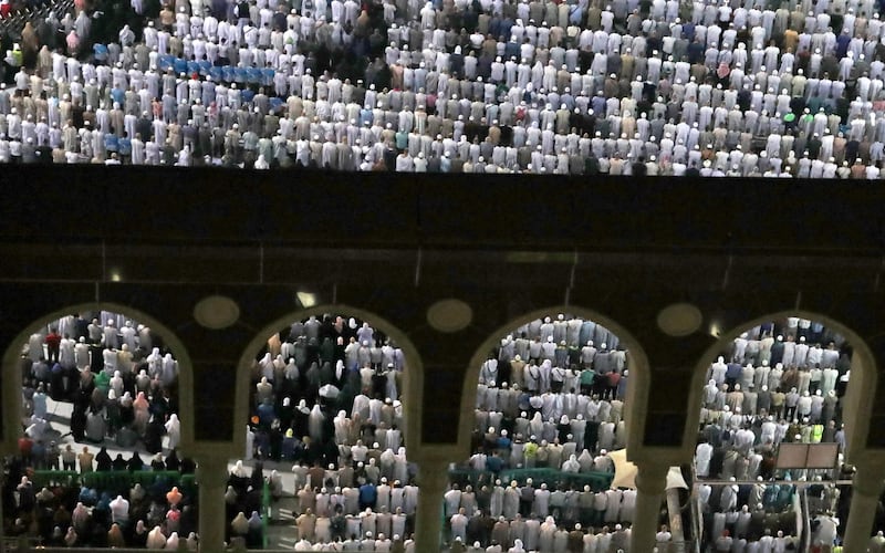 Muslim pilgrims perform prayers at the Grand Mosque in Saudi Arabia's holy city of Mecca prior to the start of the annual Hajj pilgrimage. Karim Sahib / AFP