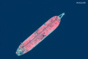 This handout satellite image obtained courtesy of Maxar Technologies on July 19, 2020, shows a satellite view of the FSO Safer oil tanker off the port of Ras Isa in Yemen. AFP PHOTO / Satellite image ©2020 Maxar Technologies 