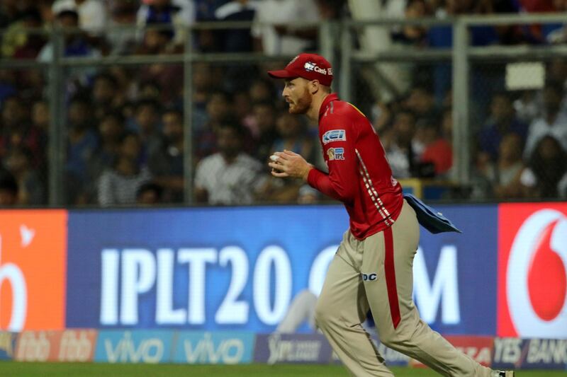 Martin Guptill of Kings XI Punjab takes a catch of Mumbai Indians captain Rohit Sharma during match 51 of the Vivo 2017 Indian Premier League between the Mumbai Indians and the Kings XI Punjab held at the Wankhede Stadium in Mumbai, India on the 11th May 2017

Photo by Vipin Pawar - Sportzpics - IPL