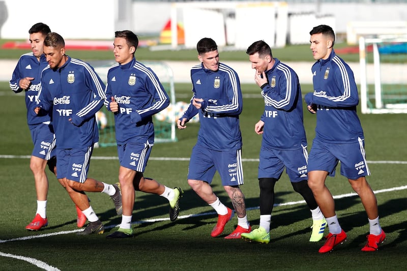 Lionel Messi and teammates during training at Ciudad Real Madrid, Valdebebas, Spain ahead of upcoming friendlies against Venezuela and Morocco. Reuters