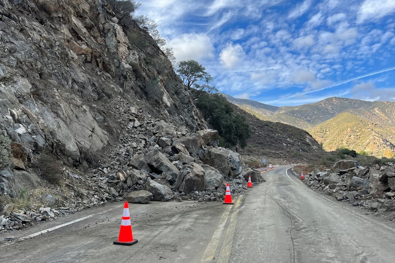 A rockslide on Route 39 in the San Gabriel Mountains of California, US, after a major storm in December. Reuters