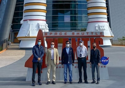 A Dewa delegation at the Kennedy Space Centre in Florida for the launch of the Dewasat-1 nanosatellite. Photo: Dewa Twitter