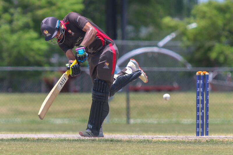 CP Rizwan works the ball to leg during his innings of 55 for UAE against Scotland in Texas. Photo: USA Cricket