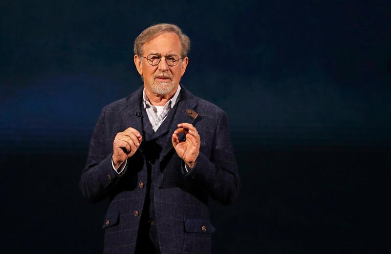 Director Steven Spielberg speaks during an Apple special event at the Steve Jobs Theater in Cupertino, California, U.S., March 25, 2019. REUTERS