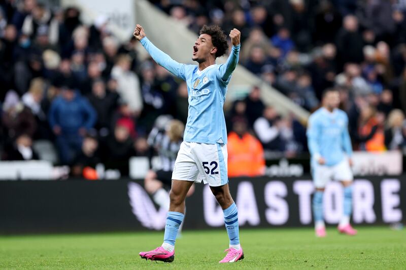 City's Oscar Bobb celebrates after the match. Getty Images