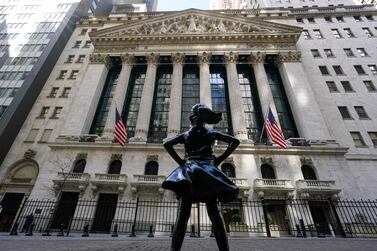 The Fearless Girl statue in front of the New York Stock Exchange. Parts of the equity market that were set to benefit hugely from the reopening of economies are now under-performing the broader market. Photo: AP