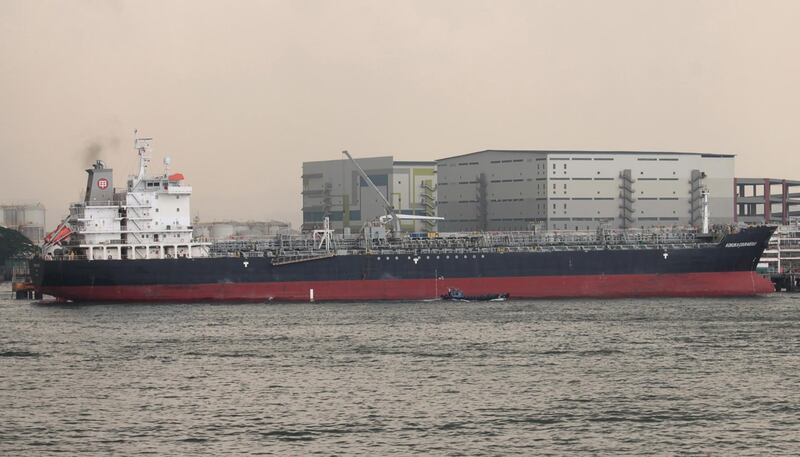 epa07645393 A picture provided by Alexander Demin shows the tanker Kokuka Courageous in Singapore. EPA
