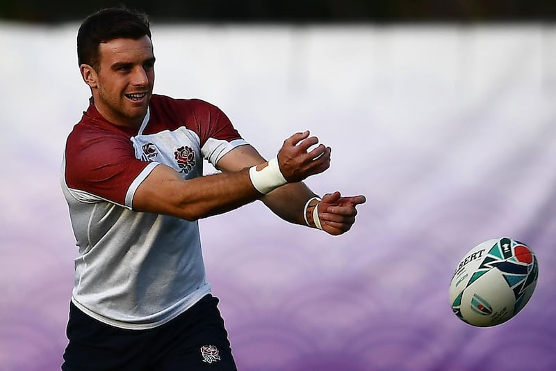 England's fly-half George Ford takes part in a training session at Arcs Urayasu Park in Urayasu on October 23, 2019, ahead of their Japan 2019 Rugby World Cup semi-final against New Zealand. / AFP / CHARLY TRIBALLEAU
