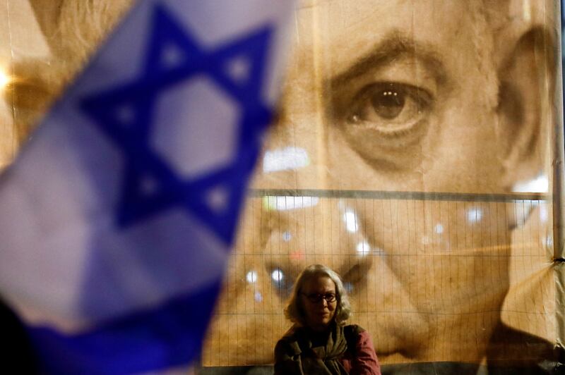 A woman during a demonstration in Tel Aviv last month against proposed judicial reforms by Israel's new right-wing government. Reuters