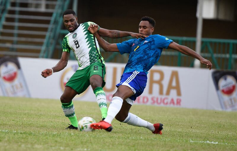 Odion Ighalo, left, in action for Nigeria during a 2022 World Cup qualifier against Cape Verde in November. AFP