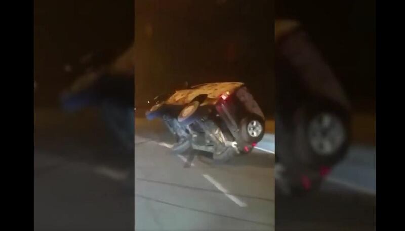 A screen grab from a video shared by Sharjah Police showing a stunts performed by an Emirati man who was arrested after the video went viral on social media. Courtesy Sharjah Police