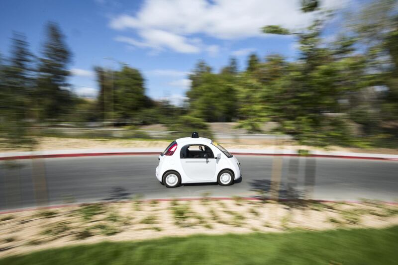 The latest version of Google's self driving car is tested outside the Google X labs in Mountain View, CA. The pod-like two-seater has no gas pedal and a removable steering wheel. The new pod lacks airbags and other federally required safety features, so it can't go more than 25 miles per hour. It's also electric and has to be recharged after 80 miles. Google's plan is to have to have driverless cars available to consumers in the next five years. (Photo by Brooks Kraft LLC/Corbis via Getty Images)