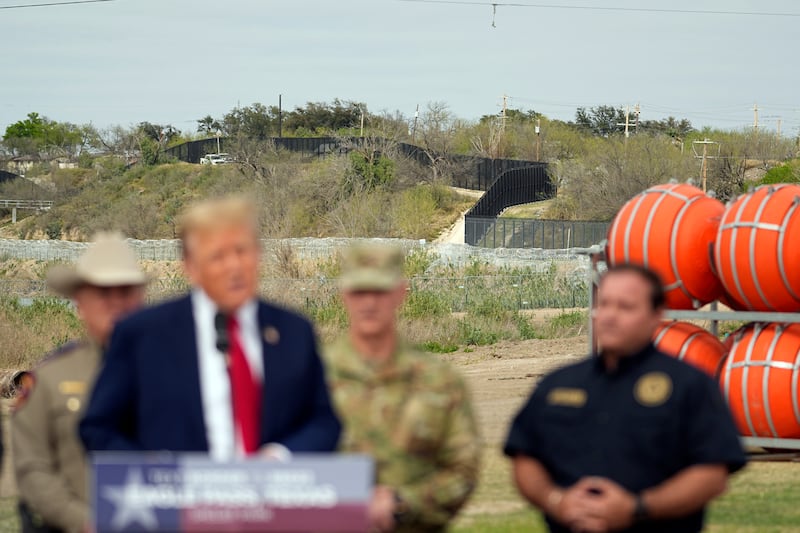Mr Trump speaks at Shelby Park during his visit to the US-Mexico border, in Eagle Pass. AP