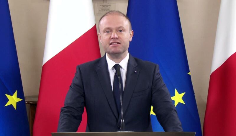 Malta's Prime Minister Joseph Muscat gives a statement to announce the arrest of eight suspects in the Oct. 16 murder of investigative journalist Daphne Caruana Galizia, in Valletta, Malta, Monday Dec.4, 2017. Muscat said the suspects, all Maltese citizens, were arrested Monday morning in an operation coordinated among the Police Corps, the Armed Forces of Malta and the Security Services. (AP Photo)