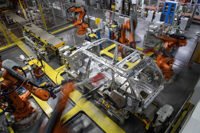 The production line at the Jaguar Land Rover factory in Solihull. Getty
