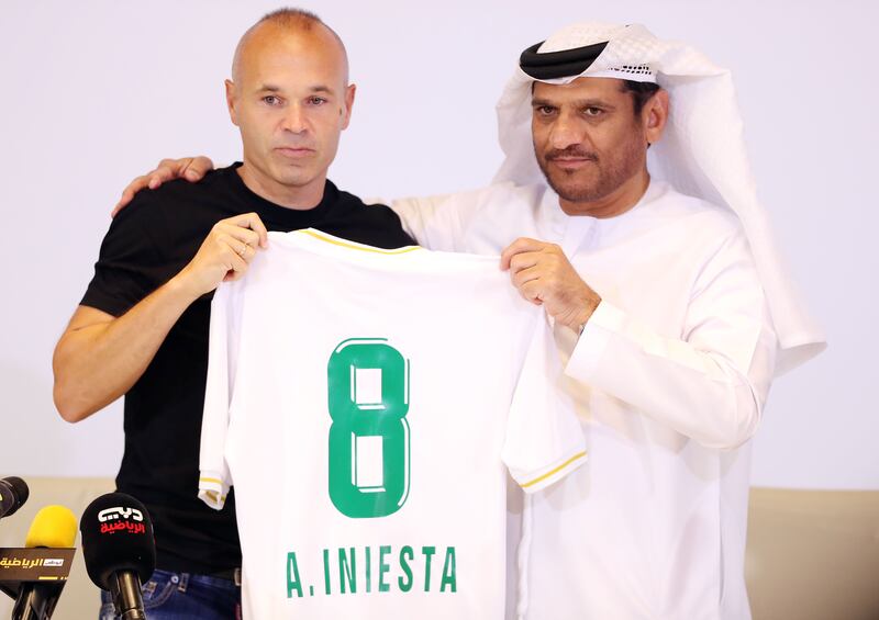 Former Spain and Barcelona star Andres Iniesta after signing for UAE club Emirates Club in Ras Al Khaimah. All images Chris Whiteoak / The National