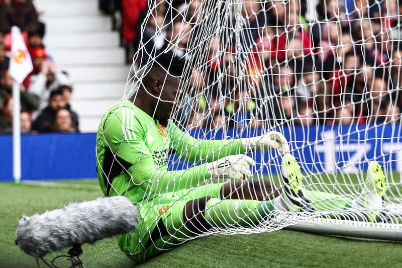 Manchester United goalkeeper Andre Onana after Lens forward Florian Sotoca scored the opening goal. AFP