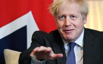 Boris Johnson, U.K. prime minister, gestures during his bi-lateral meeting with Mohammed bin Zayed, Abu Dhabi's crown prince, inside number 10 Downing Street in London, U.K., on Thursday, Dec. 10, 2020. Mohammed bin Zayed upended Middle Eastern geopolitics in September when he normalized relations with Israel, the first time that's happened in the region since Jordan did it 26 years ago. Photographer: Andy Rain/EPA/Bloomberg