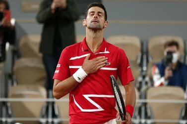 Novak Djokovic after beating Stefanos Tsitsipas in the semi-final of the French Open at Roland Garros in Paris. EPA