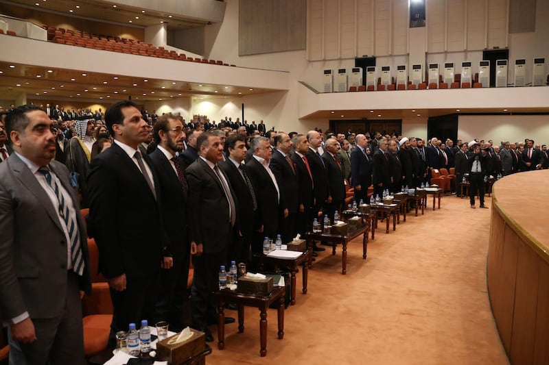 The Iraqi parliament votes on the new Iraqi government, headed by Adel Abdul Mahdi, October 24, 2018 in Baghdad. / AFP / STR
