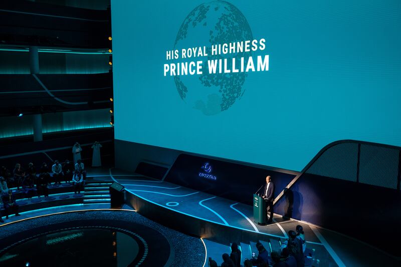 Prince William speaking in the DP World Pavilion, EXPO 2020 Dubai. Victor Besa / The National