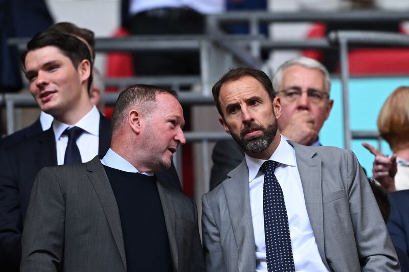 England's head coach Gareth Southgate, right, watches from the stands. AFP