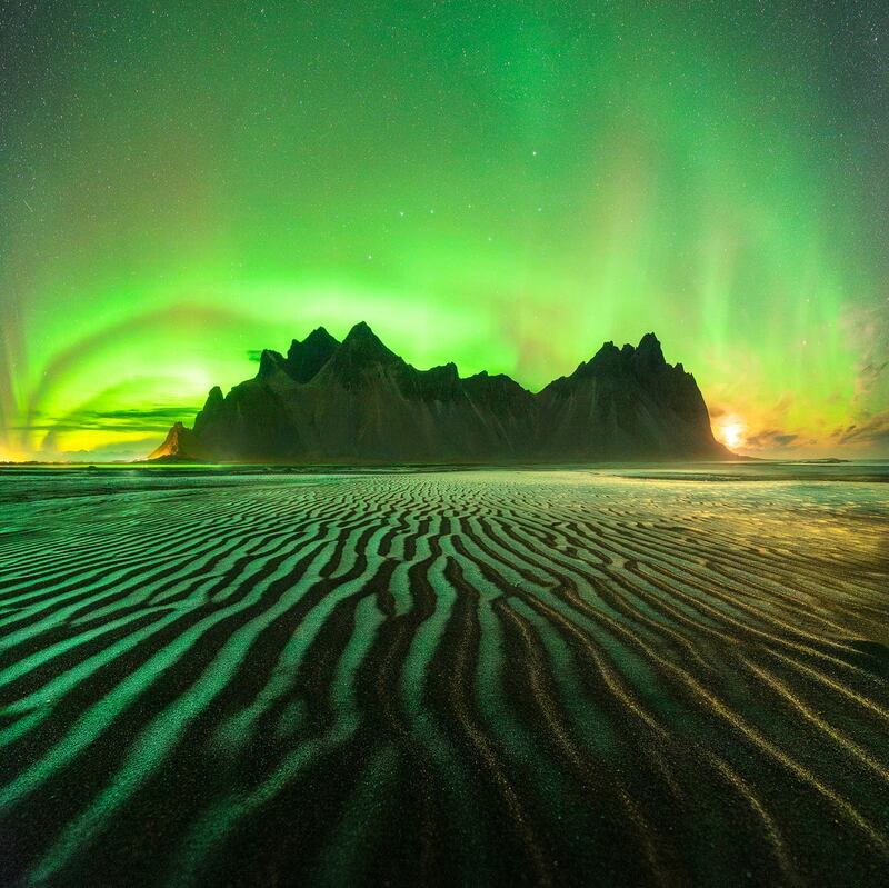 The Northern Lights above Vestrahorn mountain in Iceland. Photo: Lorenzo Ranieri Tenti