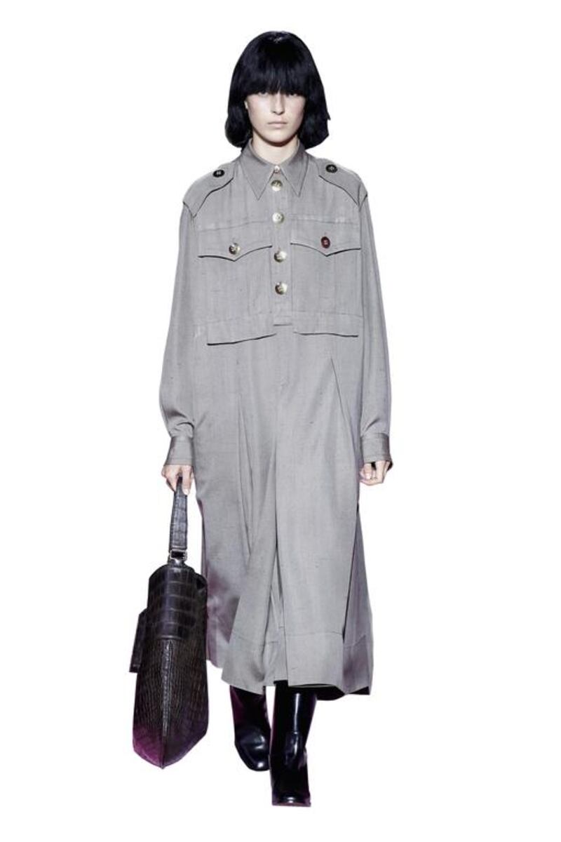 This season Marc Jacobs transformed military looks into soft dresses with utilitarian pockets and camouflage. Getty Images