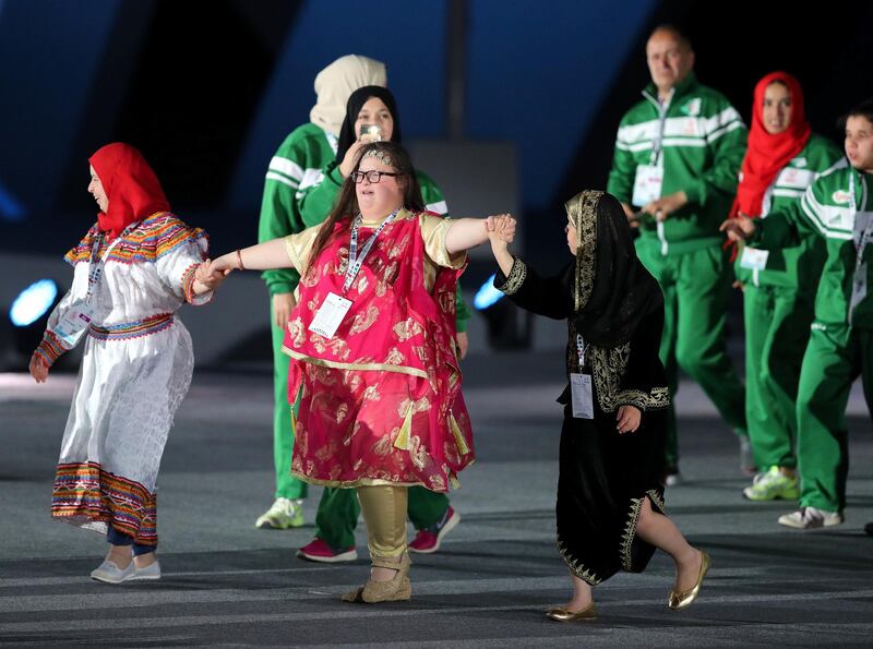 Abu Dhabi, United Arab Emirates - March 17th, 2018: Athletes enter. The Opening Ceremony of the Special Olympics Regional Games. Saturday, March 17th, 2018. ADNEC, Abu Dhabi. Chris Whiteoak / The National