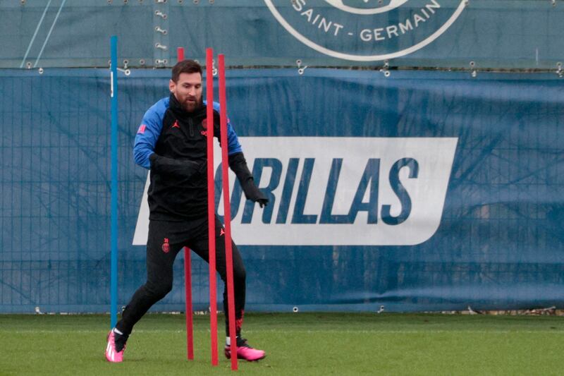 Lionel Messi attends PSG's training session on Tuesday. AFP