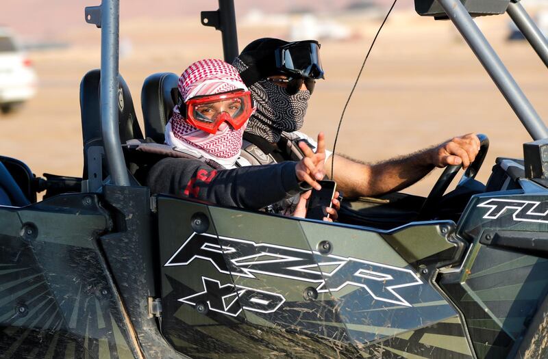 Abu Dhabi, United Arab Emirates, January 2, 2020.  A participant in his RZR UTV at the LIWA International festival 2020.
Victor Besa / The National
Section:  NA
Reporter:  Haneen Dajani