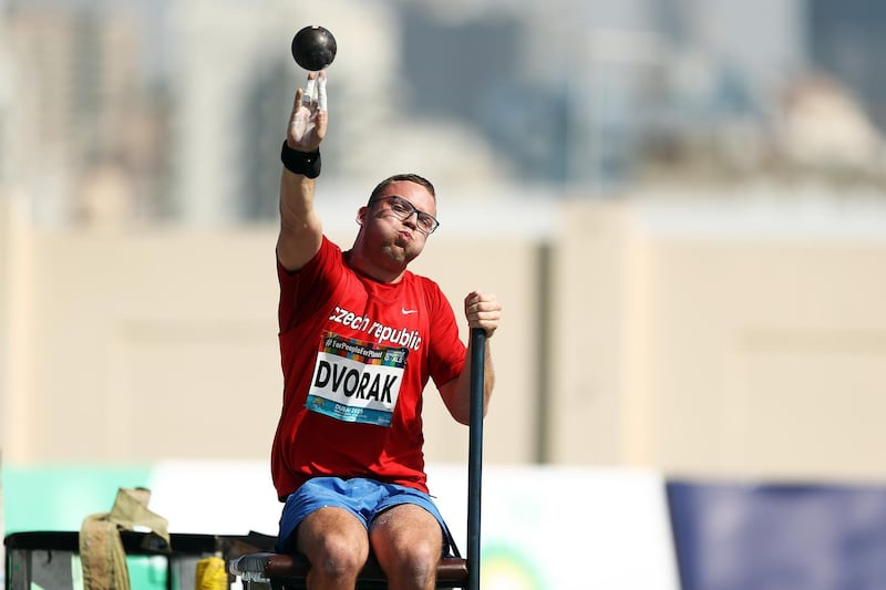 Martin Dvorak of the Czech Republic throws in the Men's Shot Put F34 during Day Two of the IPC World Para Athletics Championships 2019 Dubai. Getty Images