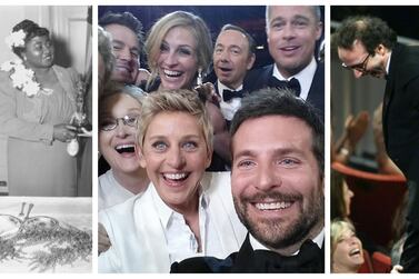 Hattie McDaniel's 1940s win for 'Gone With The Wind', Ellen DeGenere's A-list selfie and Italian director Roberto Benigni's enthusiastic response to his win for 'Life Is Beautiful' have all gone down in Oscars history. Getty Images, Twitter, Reuters