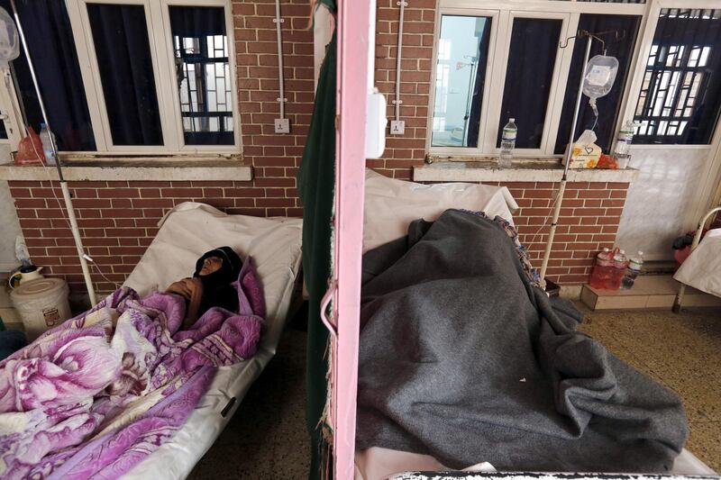 Cholera patients receive treatment amid a cyclone cholera outbreak, at a hospital in Sanaa.  EPA