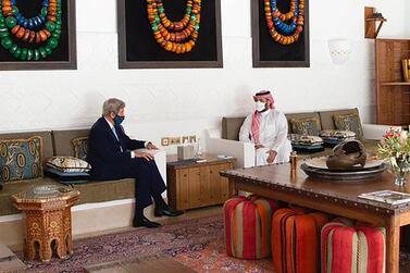 US Climate Envoy John Kerry meets with Saudi Arabia's Crown Prince, Mohammed bin Salman, during a trip to the region to discuss climate change. Courtesy of Spa