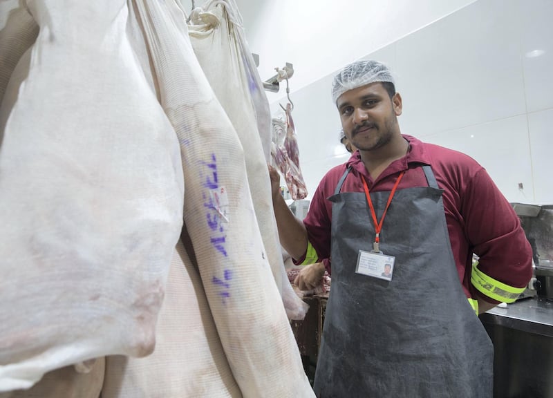 DUBAI, UNITED ARAB EMIRATES - Sulaiman a meat vendor at the Waterfront Market, Deira.  Leslie Pableo for The National