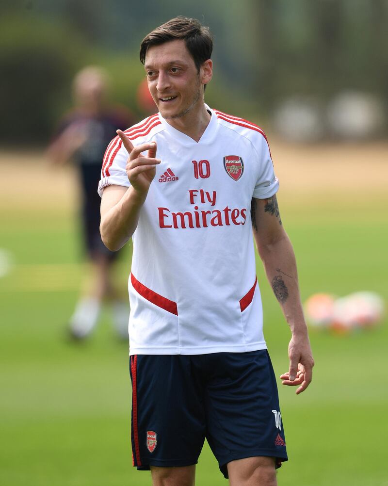 ST ALBANS, ENGLAND - MAY 26: Mesot Ozil of Arsenal during a training session at London Colney on May 26, 2020 in St Albans, England. (Photo by Stuart MacFarlane/Arsenal FC via Getty Images)