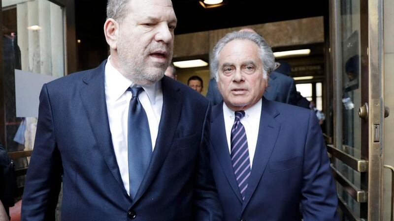 Former movie producer Harvey Weinstein and his attorney Benjamin Brafman leave the court after his hearing on two counts of rape in State Supreme Court in New York. Jason Szenes / EPA 