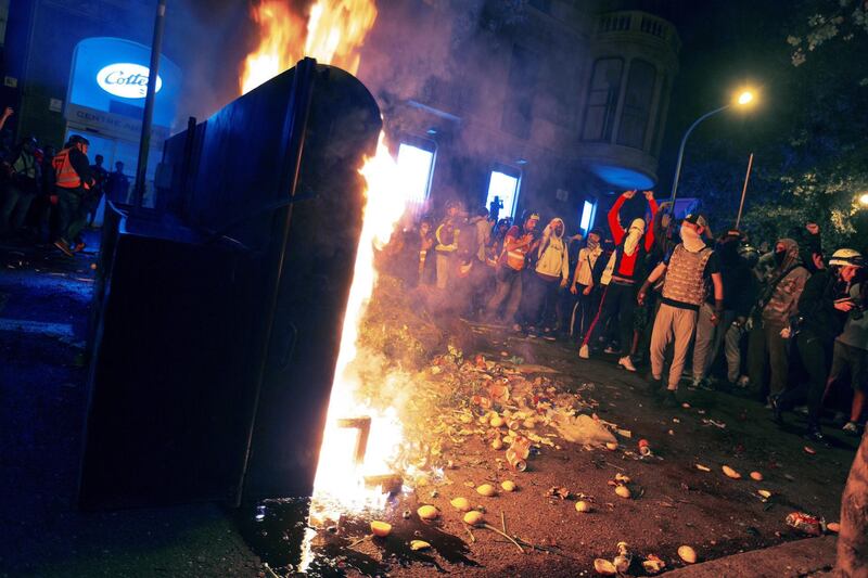 Hundreds gather at Urquinaona Square in Barcelona during a demonstration.  EPA