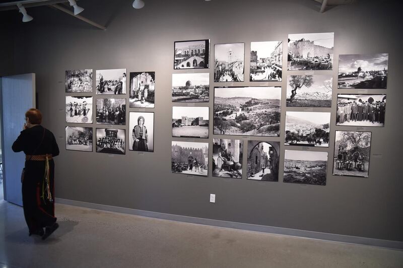 A visitor tours the Palestinian Museum on the day of its inauguration in Woodbridge, Connecticut. 
It is the first museum in the United States dedicated to Palestinian art. Hector Retamal / AFP