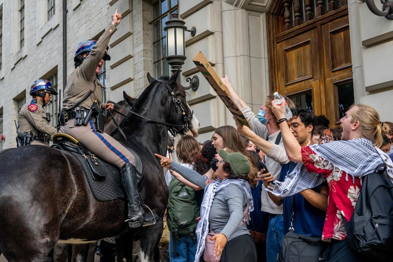 Mounted police confront students protesting against the war in Gaza, at the University of Texas at Austin. Getty Images