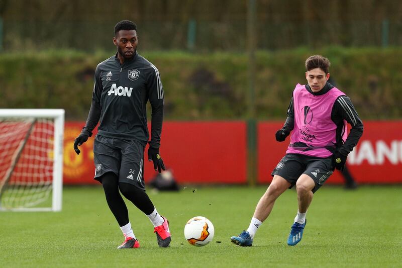 Tim Fosu-Mensah and Daniel James of Manchester United during training. Getty Images